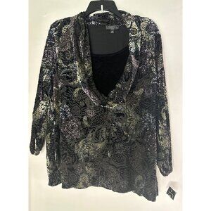 Elementz Velvet Sheer Cardigan Shirt Women's 2X Burnout Romantic Whimsigoth Y2K